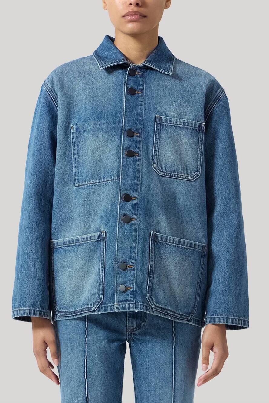 NEW KALLMEYER women's jacques worker jacket in dark stonewash cotton denim